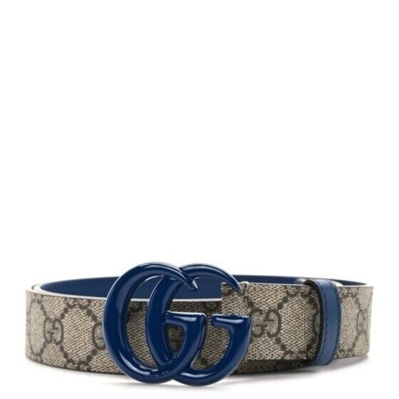 New Gucci Belt GG Supreme Monogram Calfskin Enamel 30mm Belt 105 Cm 42 In Blue